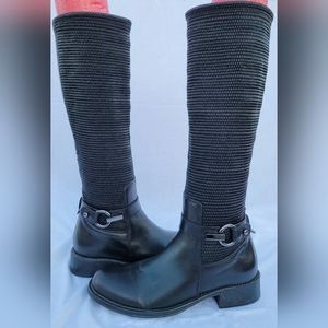 Aquatalia Black Leather Riding Boots size 6 stretch woven elastic shaft USED